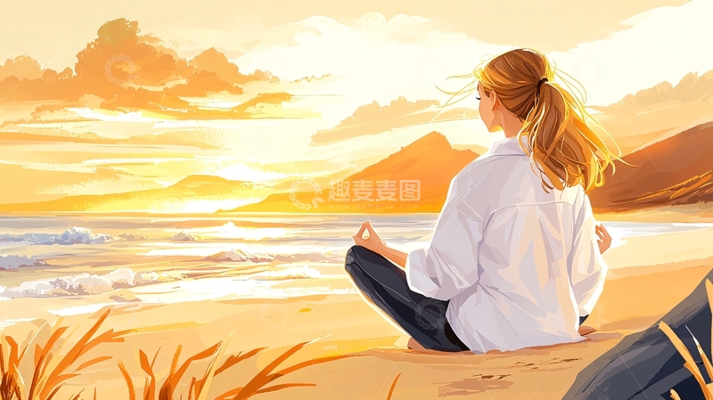 高清大图下载【趣麦麦图】海边冥想的女子