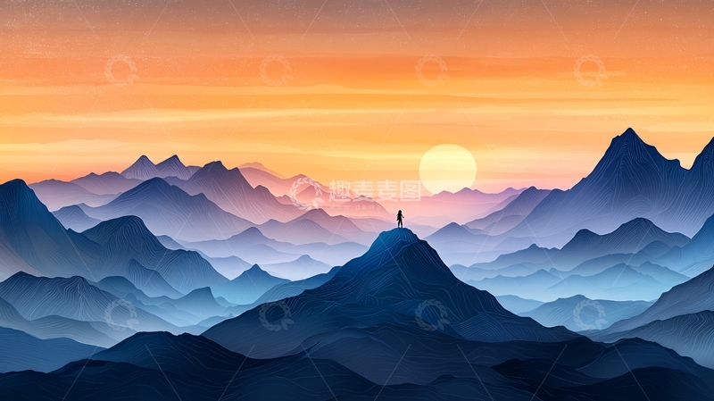 高清大图下载【趣麦麦图】山顶的人看日出