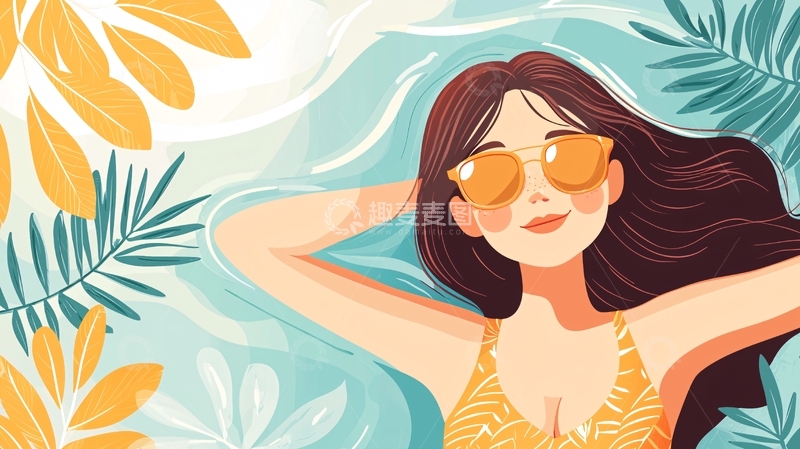 高清大图下载【趣麦麦图】泳池边的阳光女孩