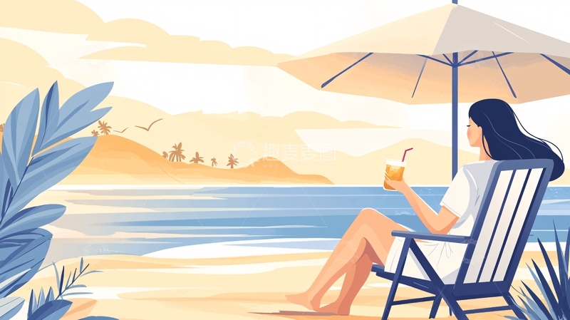 高清大图下载【趣麦麦图】海边休闲度假女子
