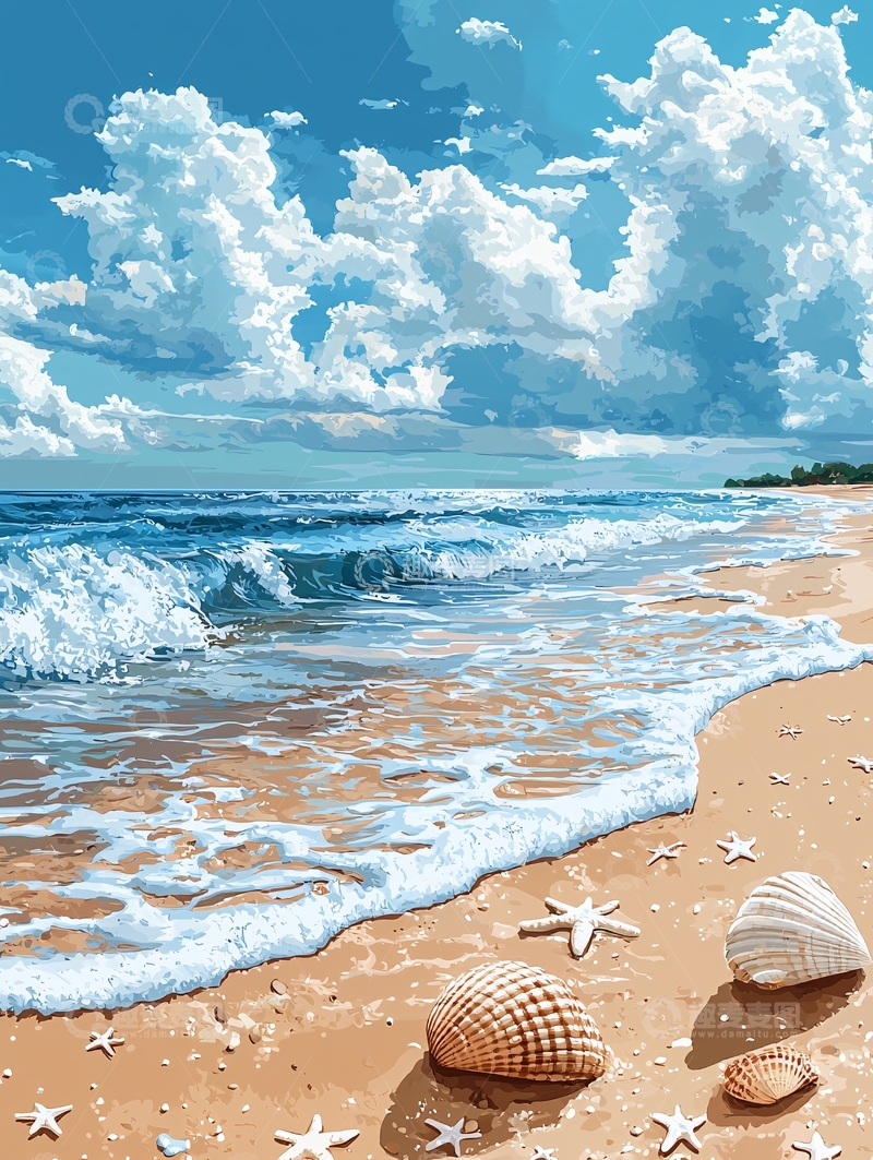 高清大图下载【趣麦麦图】海滩上的贝壳与海星