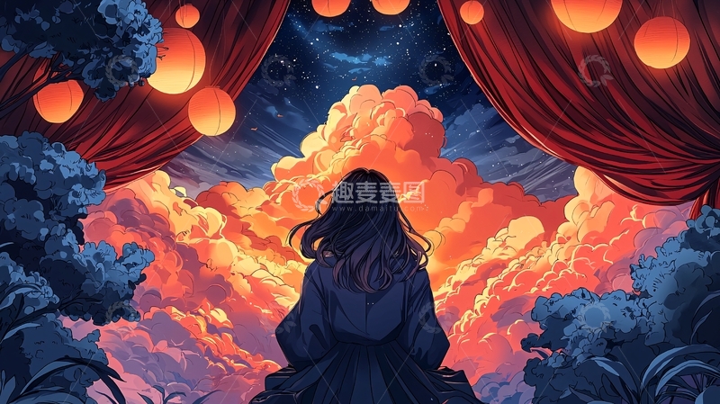 高清大图下载【趣麦麦图】背对观众的女孩在看舞台