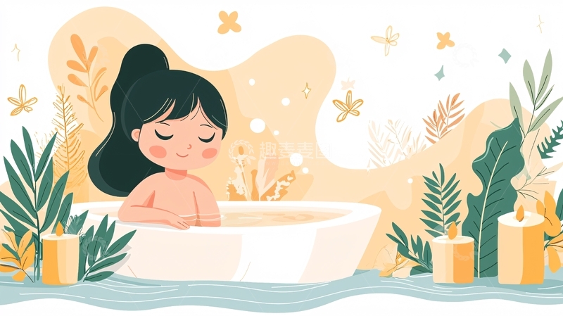 高清大图下载【趣麦麦图】女孩在浴缸里泡澡