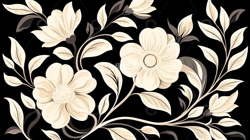 高清大图下载【趣麦麦图】黑白花卉图案背景素材