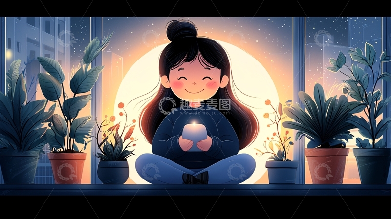 高清大图下载【趣麦麦图】在窗边冥想的女孩
