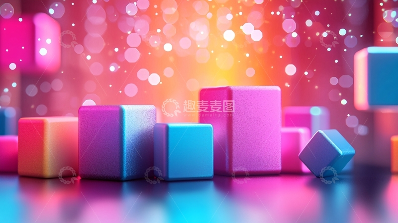高清大图下载【趣麦麦图】色彩斑斓的立方体堆叠