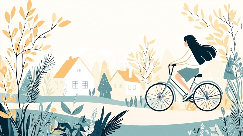 高清大图下载【趣麦麦图】骑自行车少女的插画