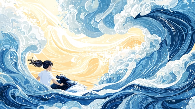 高清大图下载【趣麦麦图】女孩在巨浪中凝视远方