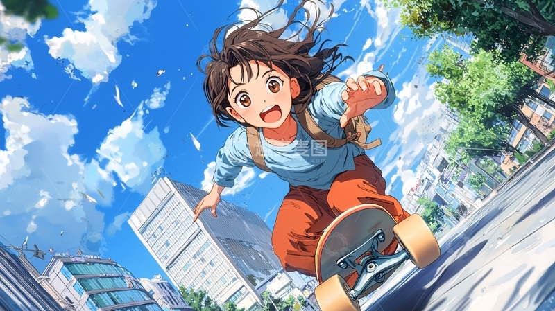 高清大图下载【趣麦麦图】滑板少女的青春活力