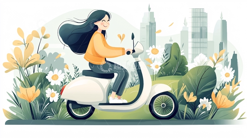 高清大图下载【趣麦麦图】骑摩托车的快乐女孩