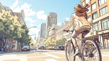 城市街道骑行少女