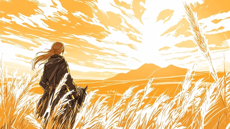 高清大图下载【趣麦麦图】金色田野中孤独的身影