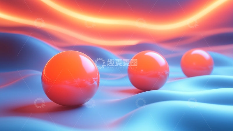 高清大图下载【趣麦麦图】橙色球体在蓝色波浪背景
