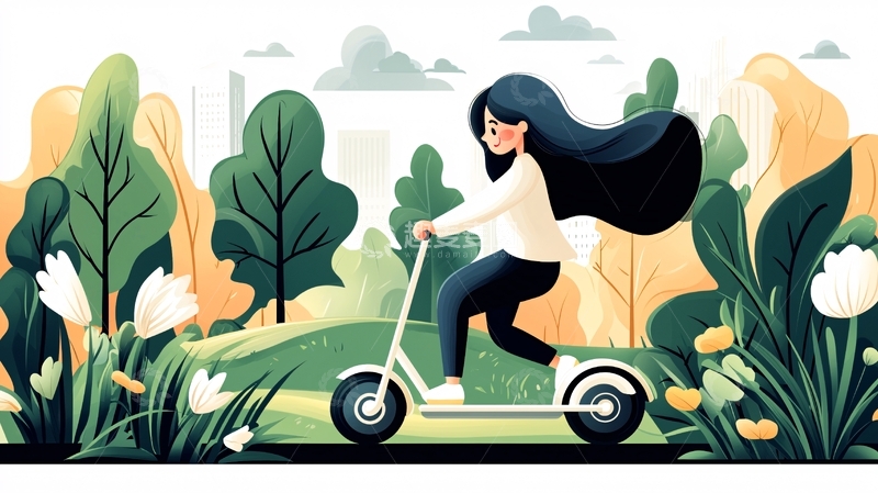 高清大图下载【趣麦麦图】女子骑滑板车