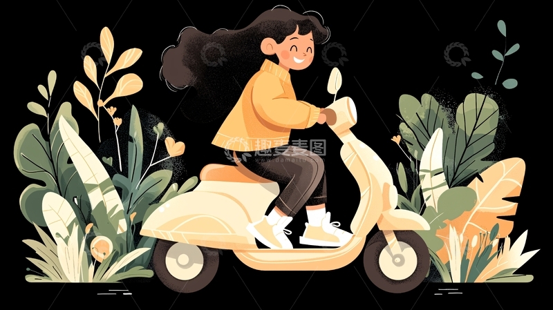高清大图下载【趣麦麦图】骑着滑板车的快乐女孩