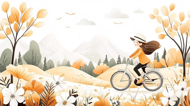 高清大图下载【趣麦麦图】秋日骑行女孩