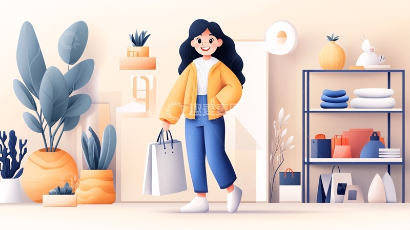 高清大图下载【趣麦麦图】室内休闲女孩插画