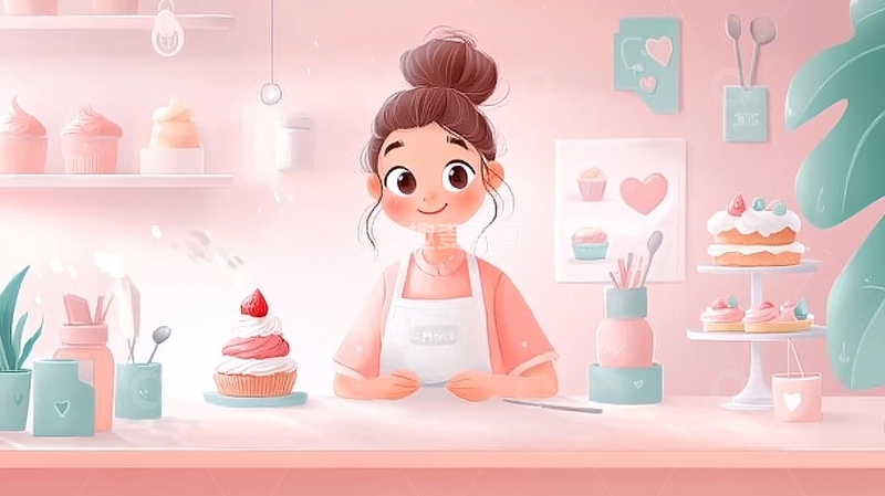 高清大图下载【趣麦麦图】甜点店女孩高清图片