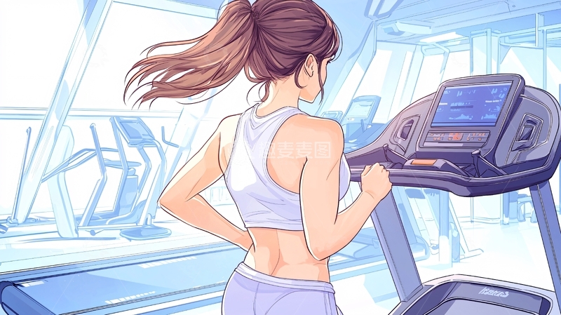 高清大图下载【趣麦麦图】跑步机上运动的卡通女孩