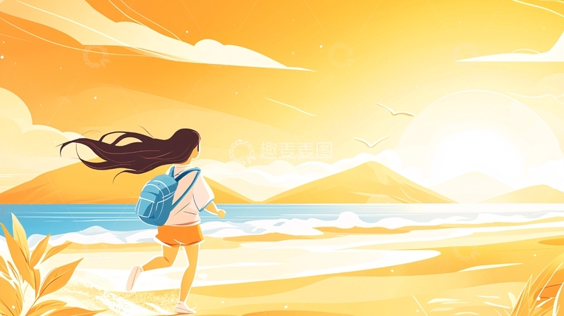 高清大图下载【趣麦麦图】海边女孩的背影