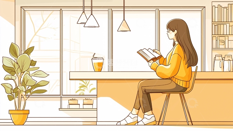 高清大图下载【趣麦麦图】简约女性读书背影