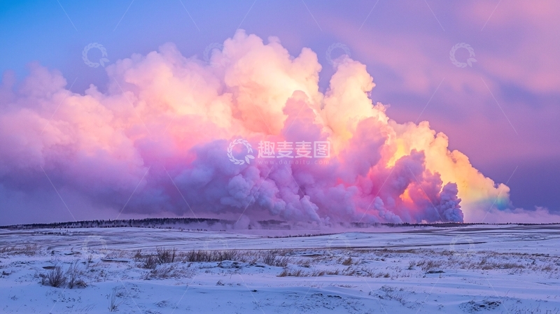 高清大图下载【趣麦麦图】粉红色烟雾笼罩下的冬季景观