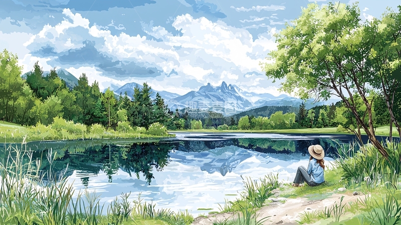 高清大图下载【趣麦麦图】湖边景色优美