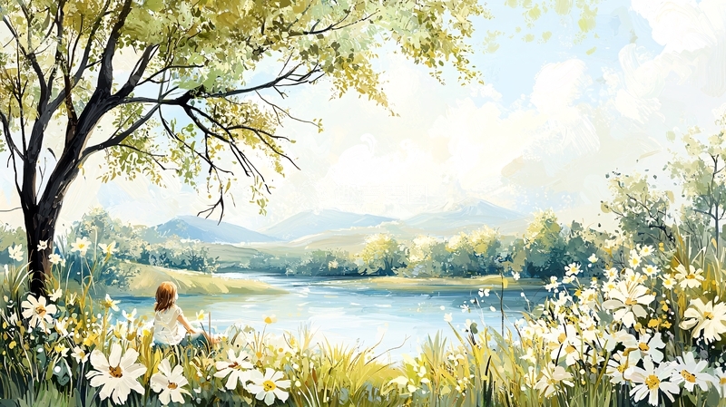 高清大图下载【趣麦麦图】宁静湖畔的田园风光