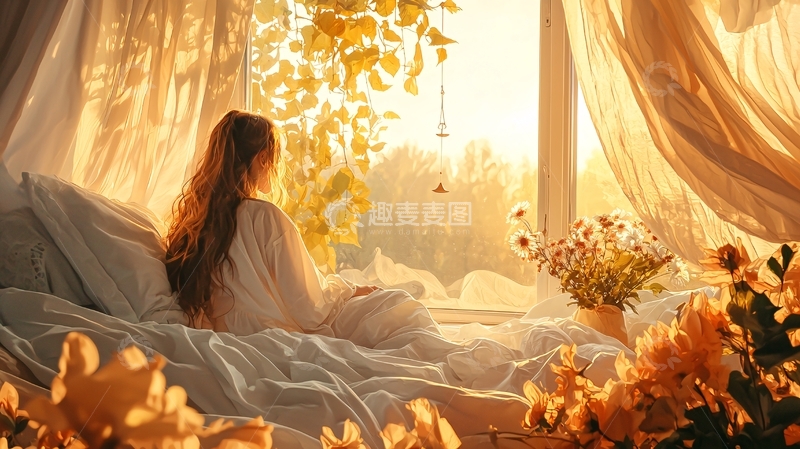 高清大图下载【趣麦麦图】阳光下少女的背影