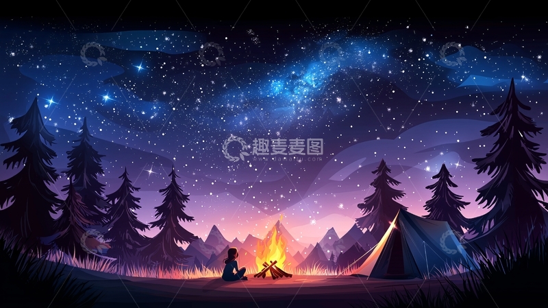 高清大图下载【趣麦麦图】星空下的营地篝火