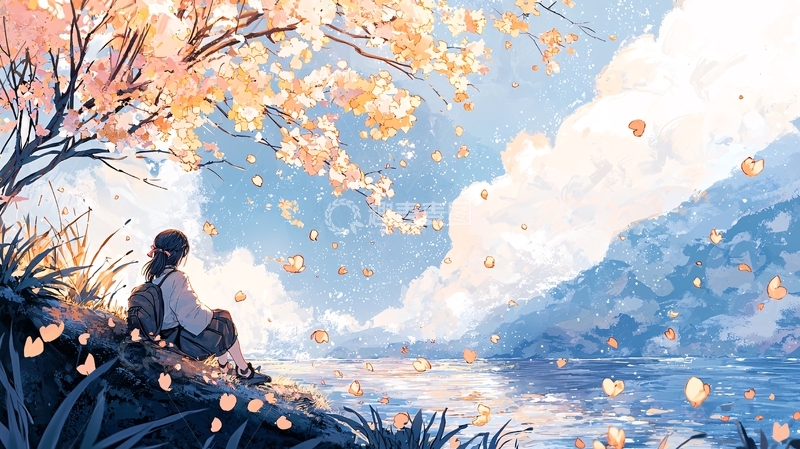 高清大图下载【趣麦麦图】女孩坐在树下看风景