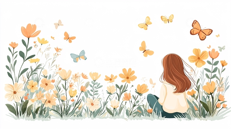 高清大图下载【趣麦麦图】女孩坐在花丛中