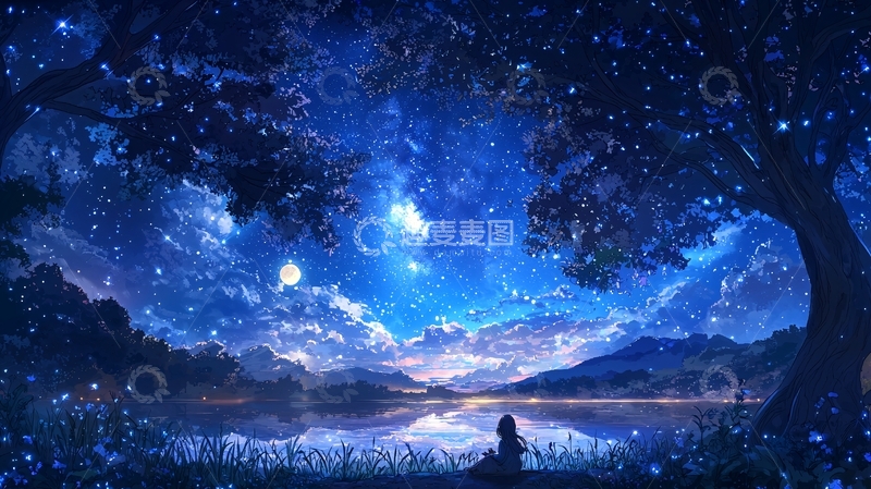 高清大图下载【趣麦麦图】星空下的湖边