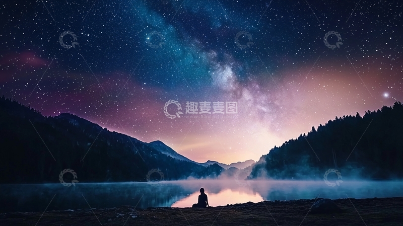 高清大图下载【趣麦麦图】星空下的宁静湖畔