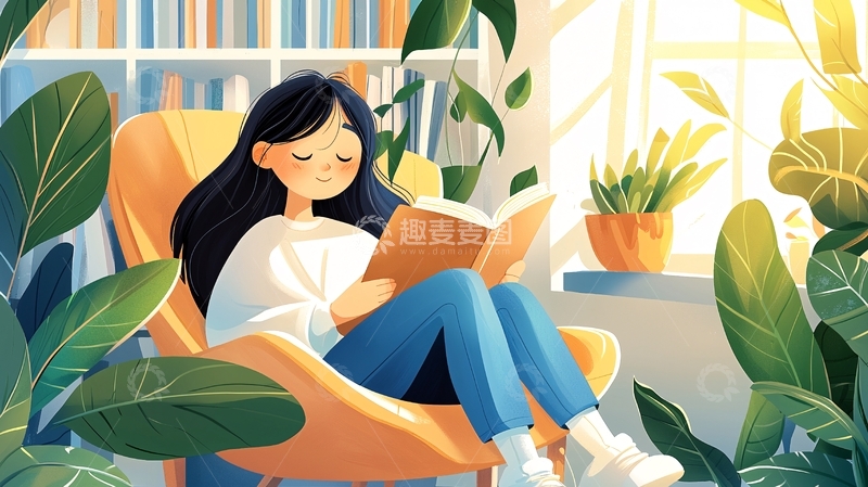 高清大图下载【趣麦麦图】-阳光下读书的女孩