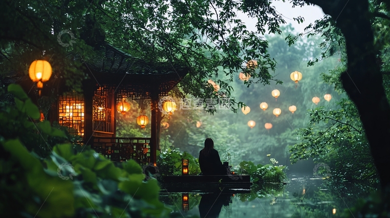 高清大图下载【趣麦麦图】夜色下的亭台楼阁