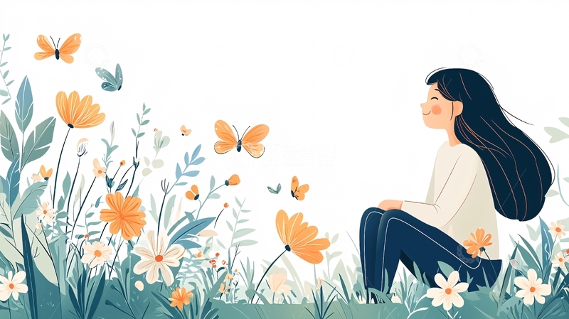 高清大图下载【趣麦麦图】女孩在花丛中沉思