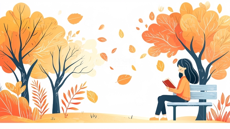 高清大图下载【趣麦麦图】秋日公园长椅读书少女