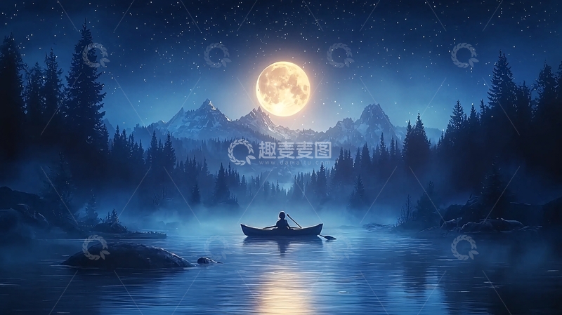 高清大图下载【趣麦麦图】月夜小船高清图片