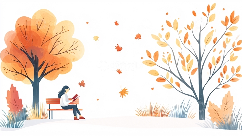 高清大图下载【趣麦麦图】秋天树下看书的女孩