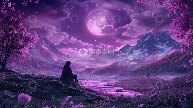 高清大图下载【趣麦麦图】紫色梦幻山水风景