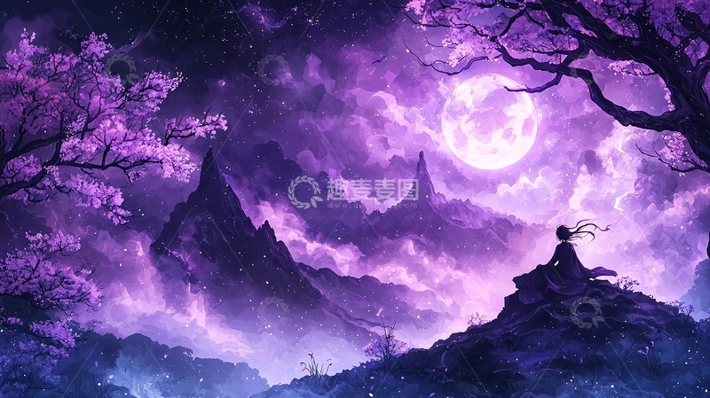 紫月下的孤独少女