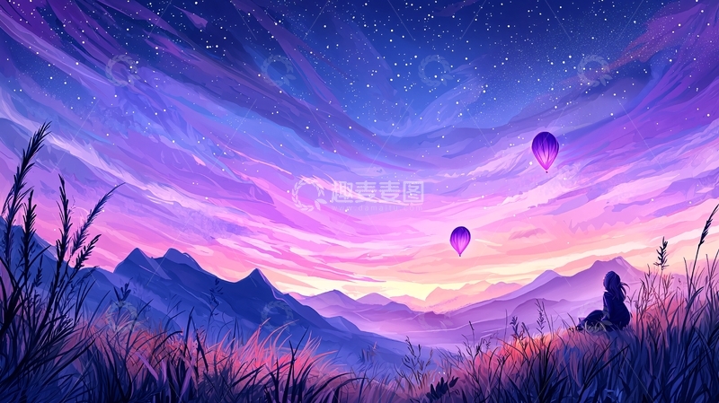 高清大图下载【趣麦麦图】紫色星空下的剪影