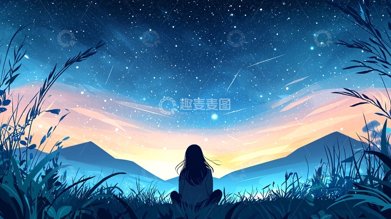 高清大图下载【趣麦麦图】女孩仰望星空