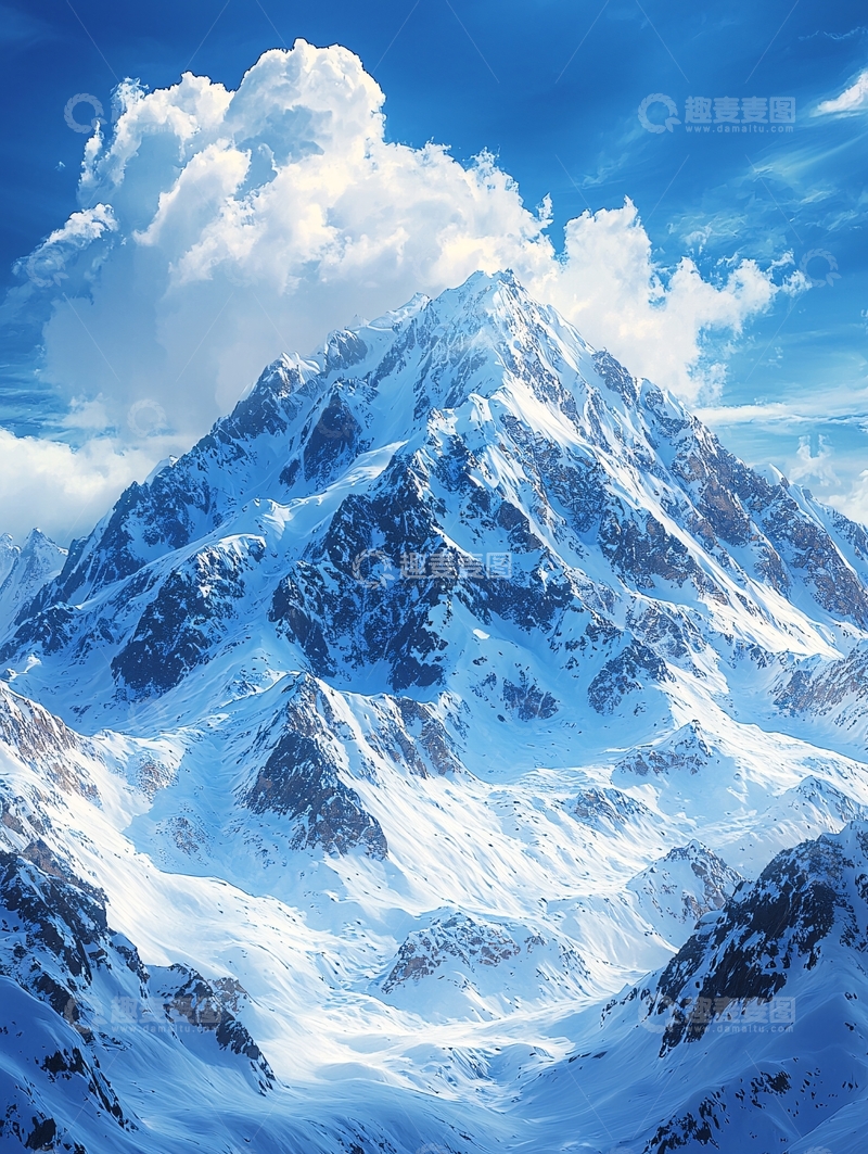 高清大图下载【趣麦麦图】雪山蓝天白云自然风光
