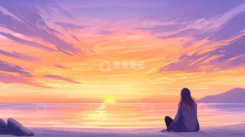 高清大图下载【趣麦麦图】孤独背影看日落