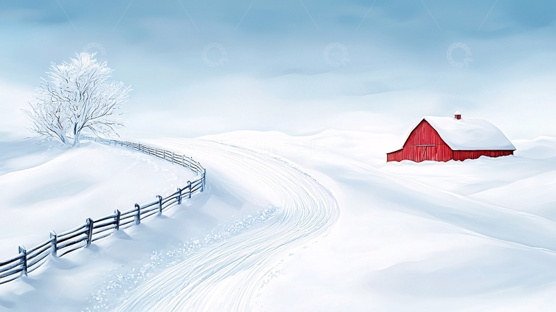 高清大图下载【趣麦麦图】冬日雪景中的红色谷仓
