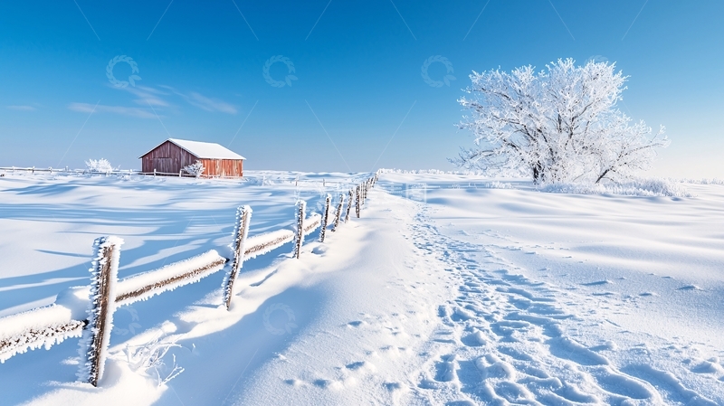 高清大图下载【趣麦麦图】冬日雪景下的乡村小屋