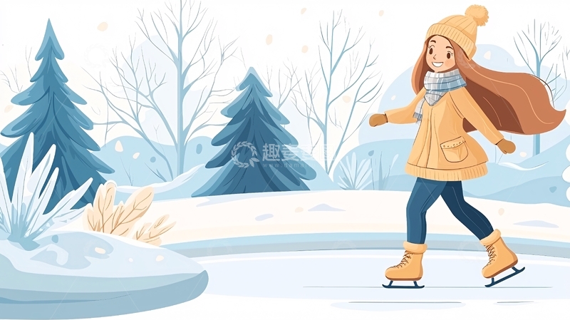 高清大图下载【趣麦麦图】冬季滑冰女孩插画