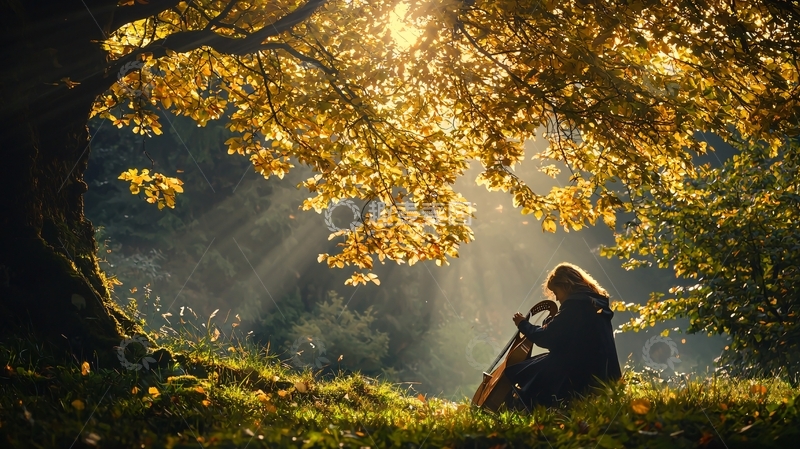 高清大图下载【趣麦麦图】阳光穿透树林中的人影